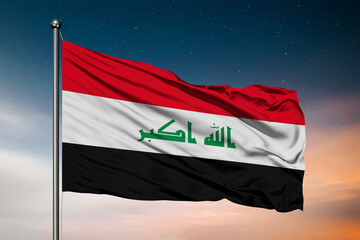 Waving flag of the Iraq. Pole Flag in the Wind. National mark. Waving Iraq Flag. Iraq Flag Flowing.