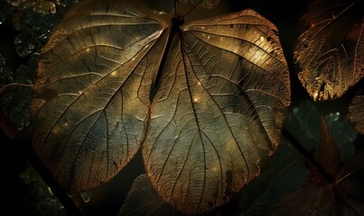  a close up of a leaf on a plant with water droplets on it.  generative ai