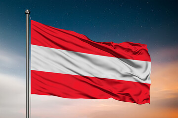 Waving flag of the Austria. Pole Flag in the Wind. National mark. Waving Austrian Flag. Austria Flag Flowing.