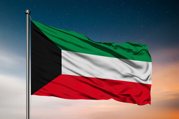 Naklejka na ściany i meble Waving flag of the Kuwait. Pole Flag in the Wind. National mark. Waving Kuwait Flag. Kuwait Flag Flowing.