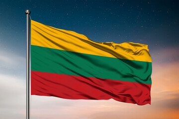 Waving flag of the Lithuania. Pole Flag in the Wind. National mark. Waving Lithuania Flag. Lithuania Flag Flowing.