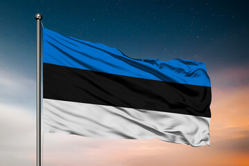 Waving flag of the Estonia. Pole Flag in the Wind. National mark. Waving Estonian Flag. Estonia Flag Flowing.