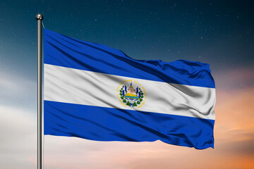 Waving flag of the El Salvador. Pole Flag in the Wind. National mark. Waving El Salvador Flag. El Salvador Flag Flowing.