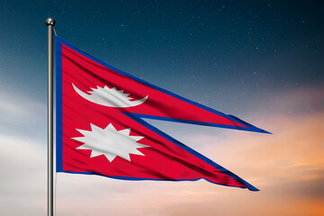 Waving flag of the Nepal. Pole Flag in the Wind. National mark. Waving Nepal Flag. Nepal Flag Flowing.
