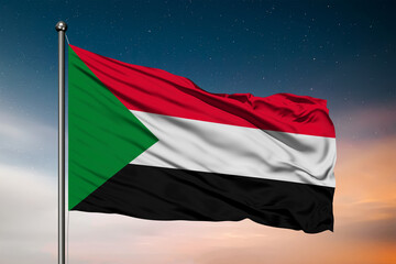 Waving flag of the Sudan. Pole Flag in the Wind. National mark. Waving Sudan Flag. Sudan Flag Flowing.