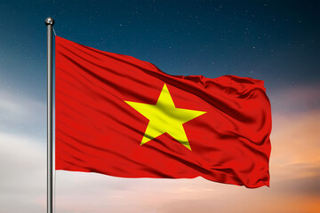 Waving flag of the Vietnam. Pole Flag in the Wind. National mark. Waving Vietnam Flag. Vietnam Flag Flowing.