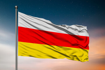 Waving flag of the South Ossetia. Pole Flag in the Wind. National mark. Waving South Ossetia Flag. South Ossetia Flag Flowing.
