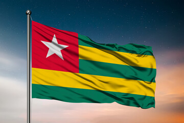 Waving flag of the Togo. Pole Flag in the Wind. National mark. Waving Togo Flag. Togo Flag Flowing.