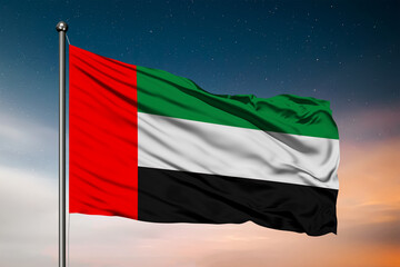 Naklejka na ściany i meble Waving flag of the United Arab Emirates. Pole Flag in the Wind. National mark. Waving UAE Flag. United Arab Emirates Flag Flowing.