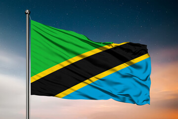 Waving flag of the Tanzania. Pole Flag in the Wind. National mark. Waving Tanzania Flag. Tanzania Flag Flowing.