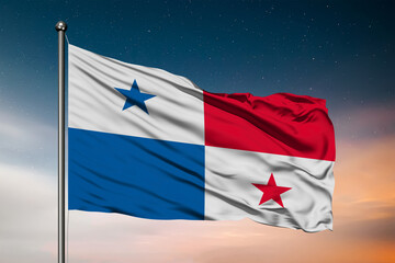 Fototapeta na wymiar Waving flag of the Panama. Pole Flag in the Wind. National mark. Waving Panama Flag. Panama Flag Flowing.
