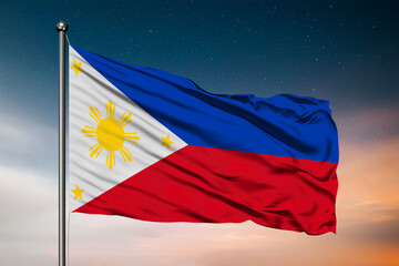 Waving flag of the Philippines. Pole Flag in the Wind. National mark. Waving Philippines Flag. Philippines Flag Flowing.