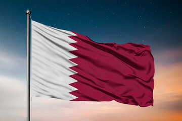 Waving flag of the Qatar. Pole Flag in the Wind. National mark. Waving Qatar Flag. Qatar Flag Flowing.