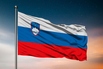Naklejka na ściany i meble Waving flag of the Slovenia. Pole Flag in the Wind. National mark. Waving Slovenia Flag. Slovenia Flag Flowing.