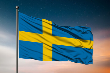 Waving flag of the Sweden. Pole Flag in the Wind. National mark. Waving Sweden Flag. Sweden Flag Flowing.