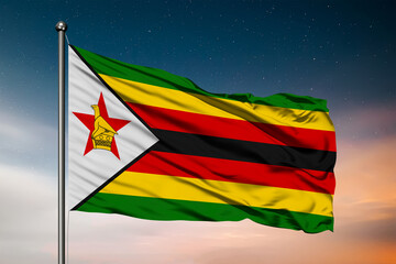 Waving flag of the Zimbabwe. Pole Flag in the Wind. National mark. Waving Zimbabwe Flag. Zimbabwe Flag Flowing.