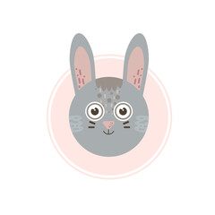 Fototapeta premium Vector ilustaration of cartoon flat rabbit in grey and pink colors