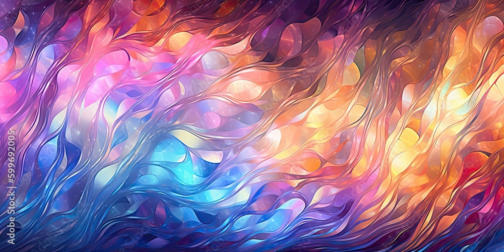 Poster an abstract motion background with rainbow colored lights and waves generative ai
