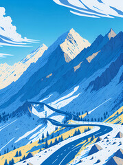 Fototapeta premium Stelvio Pass Italy landscape. AI generated illustration