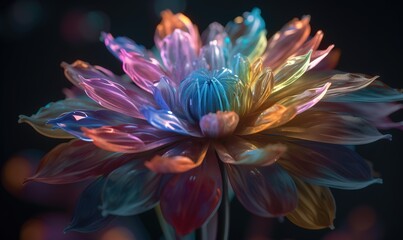  a multicolored flower with a black background is shown.  generative ai