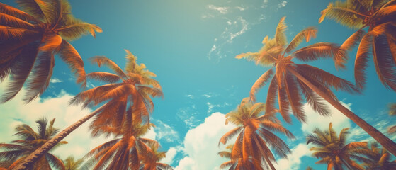 Fototapeta na wymiar Tropical Palms and Sky created with Generative AI Technology, ai, generative