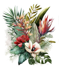 Obraz premium Watercolor tropical leaves. Illustration AI Generative.