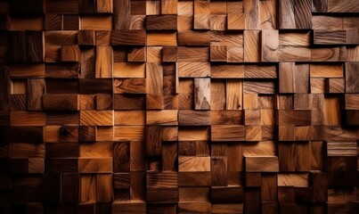  a wooden wall with a pattern made of squares and rectangles.  generative ai