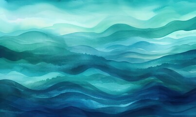 Fototapeta premium a painting of blue waves on a green and blue background. generative ai