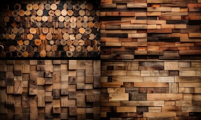  a wall made of wooden planks and a wall made of circles.  generative ai