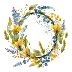 Watercolor floral blue and yellow frame. Illustration AI Generative