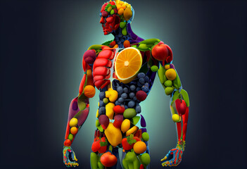Fruits forming a human body metabolism and nutrition - obrazy, fototapety, plakaty