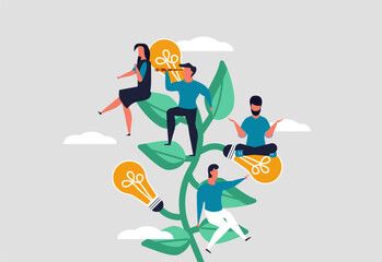 The value of employees in the company and corporate culture. Employee development and skilled workers. Personnel management, business approach to work. Vector illustration