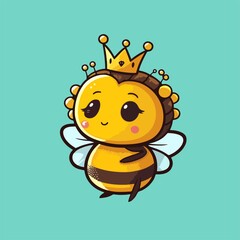 The queen bee is wearing a crown, a cute mascot for insects, with a flat cartoon design
