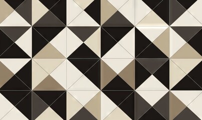 Fototapeta premium a black and white tiled wall with a pattern of triangles. generative ai