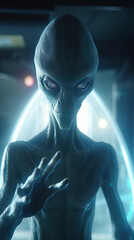 Portrait of an alien looking at window.