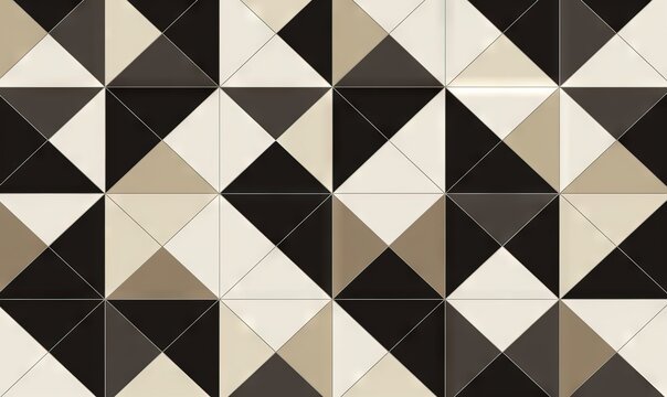  a black and white tiled wall with a pattern of triangles.  generative ai