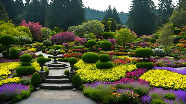 Photo of a colorful flower garden with various types of flowers