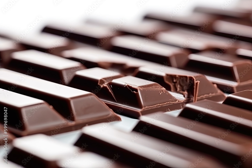 Poster chocolate bar resting on top of a computer keyboard generative ai