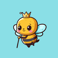 The queen bee is wearing a crown, a cute mascot for insects, with a flat cartoon design