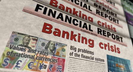 Banking crisis finance and economy newspaper printing media