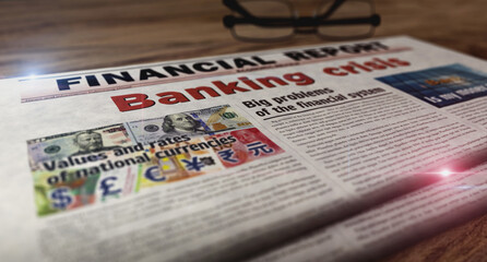 Banking crisis finance and economy newspaper on table