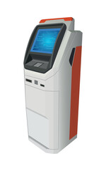realistic vector ATM machine in green and grey and orange color isolated on white background