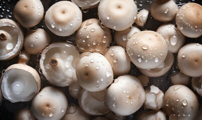  a bunch of mushrooms that are sitting in a bowl of water.  generative ai