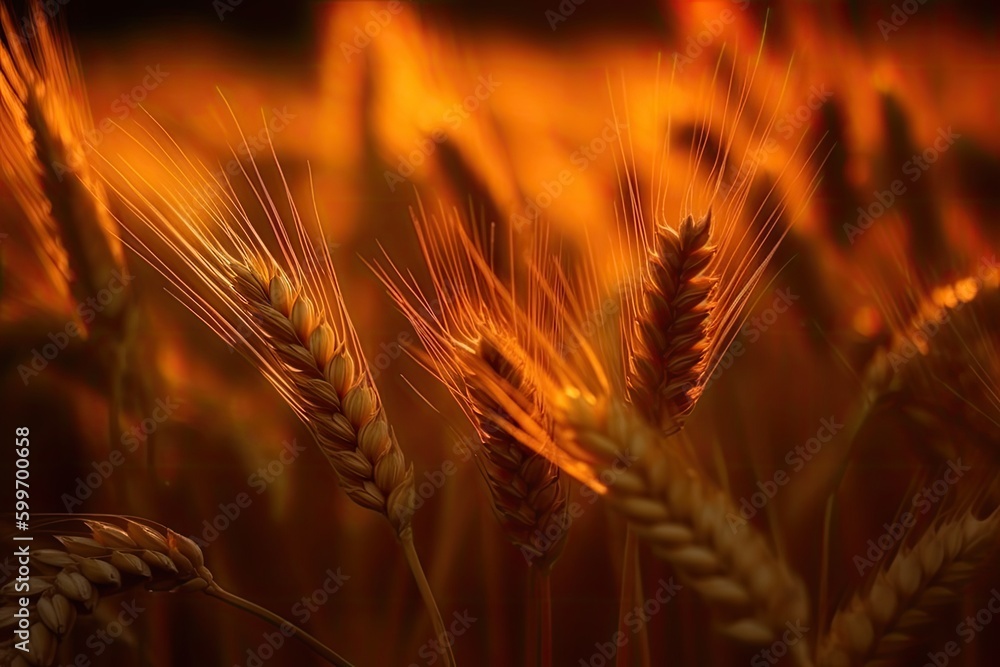 Aufkleber close-up view of ripe golden wheat in a vast field generative ai