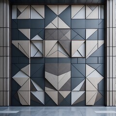 Photo of a colorful geometric wall with various shapes and patterns