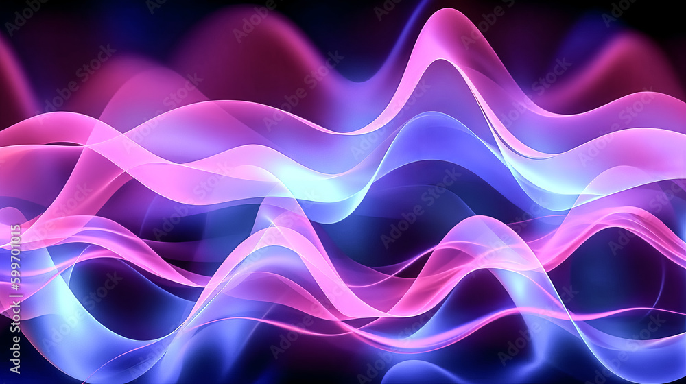 Aufkleber an abstract pink and blue neon background with a wavy line was created - generative ai.