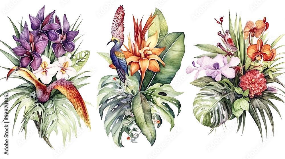 Aufkleber an image was created using a combination of watercolor illustration, flower, botanical elements and 