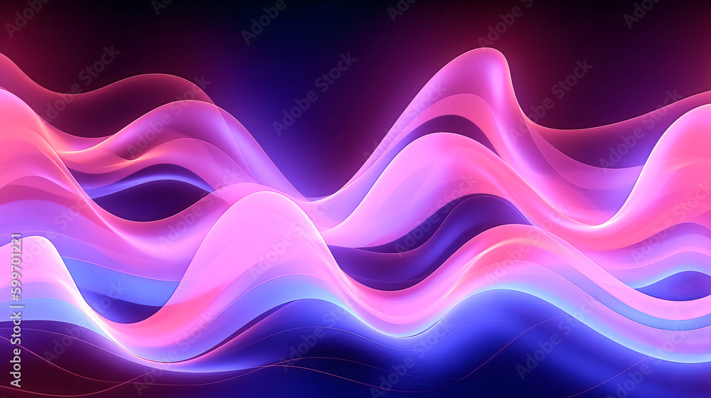 Poster a abstract pink and blue neon background with wavy line created - generative ai.