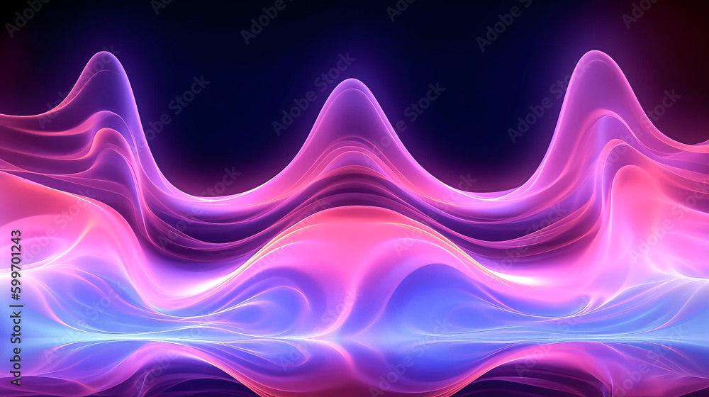 Poster an abstract pink and blue neon background with wavy line was created - generative ai.