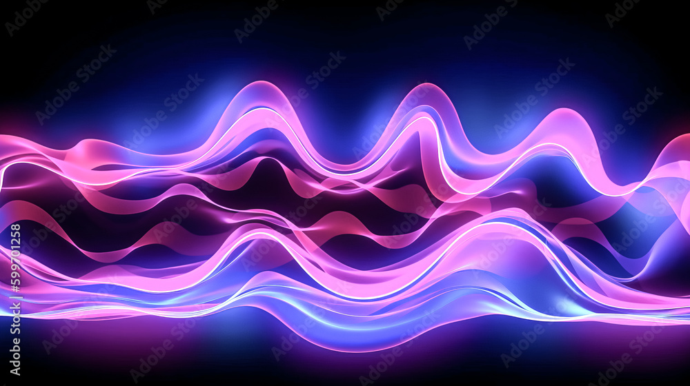 Poster a wavy line in a neon abstract background of pink and blue was created - generative ai